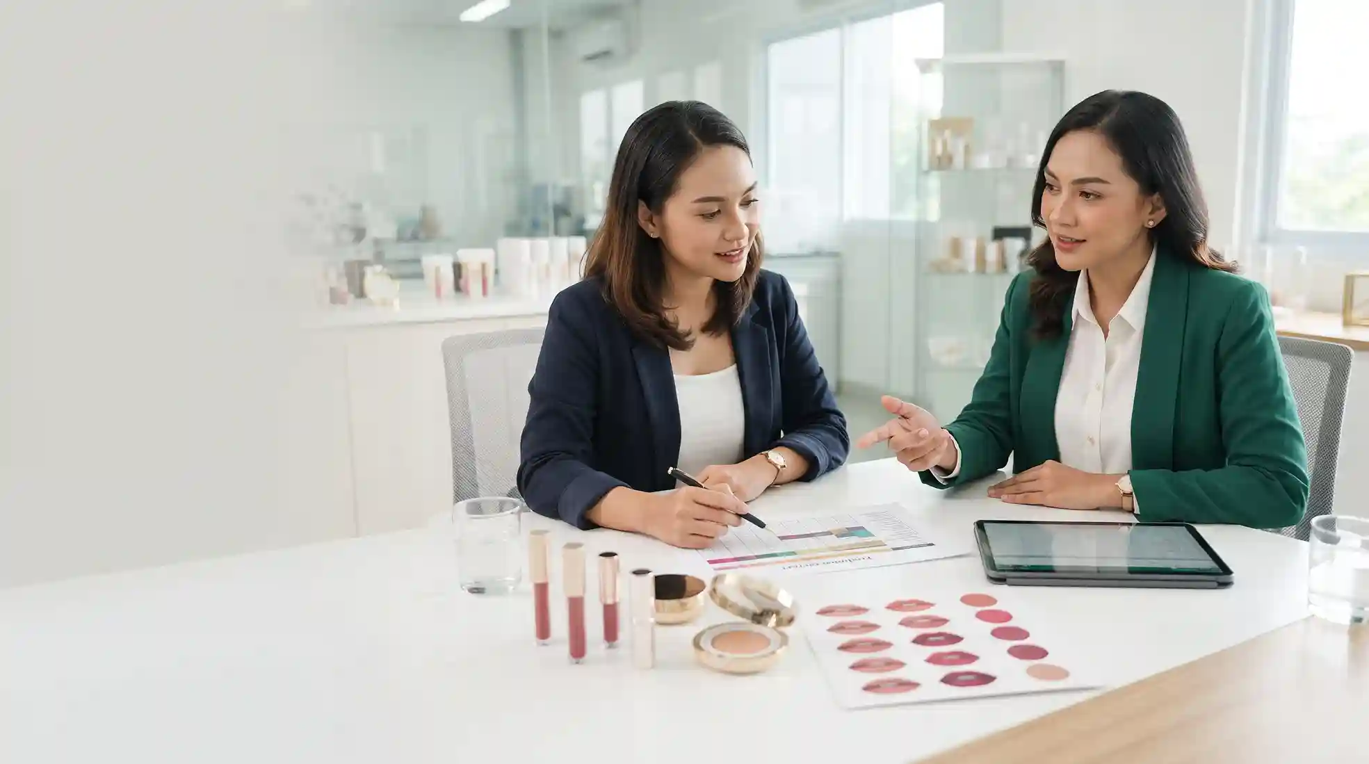 Ilustrasi evaluasi ketentuan MOQ maklon kosmetik per produk dan varian bersama OEM Consultant ASIASKINLAB.