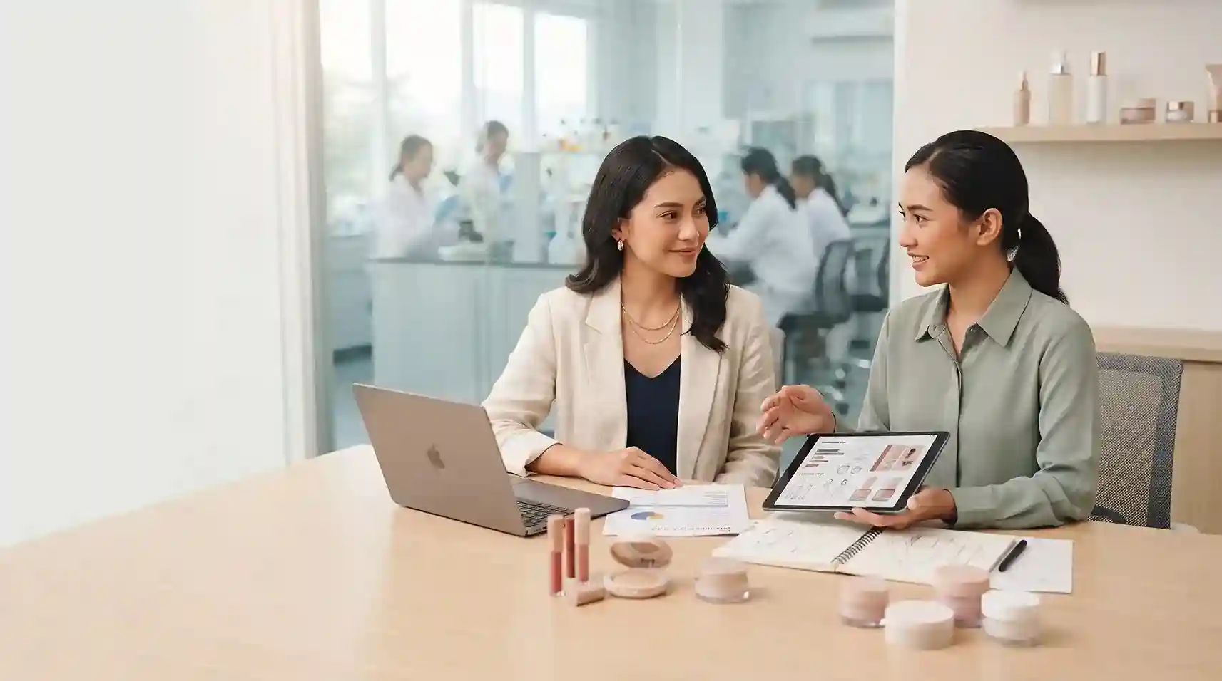 Konsultasi perencanaan kerja sama maklon kosmetik bersama OEM Consultant ASIASKINLAB untuk mencocokkan rencana bisnis.